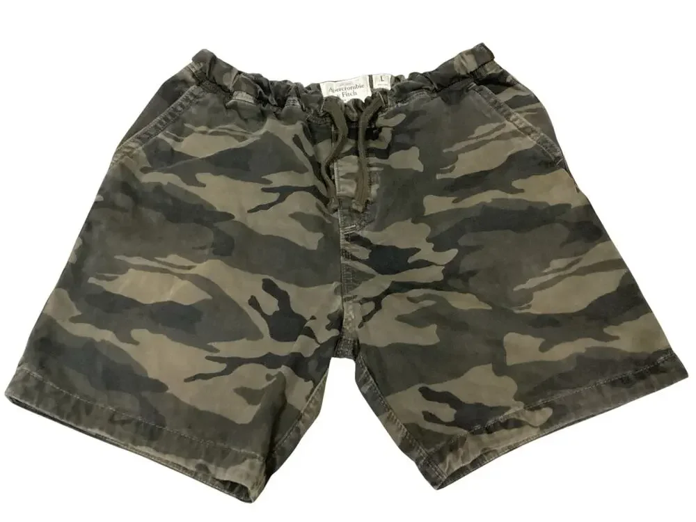 Abercrombie & Fitch Men's Camo Cotton Drawstring Pull-On Shorts Elastic Waist L